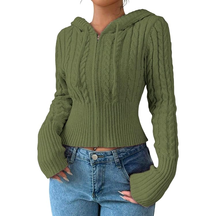 Hesaco Cable Knit Sweater Cardigan Women Y2k Slim Fit Knit